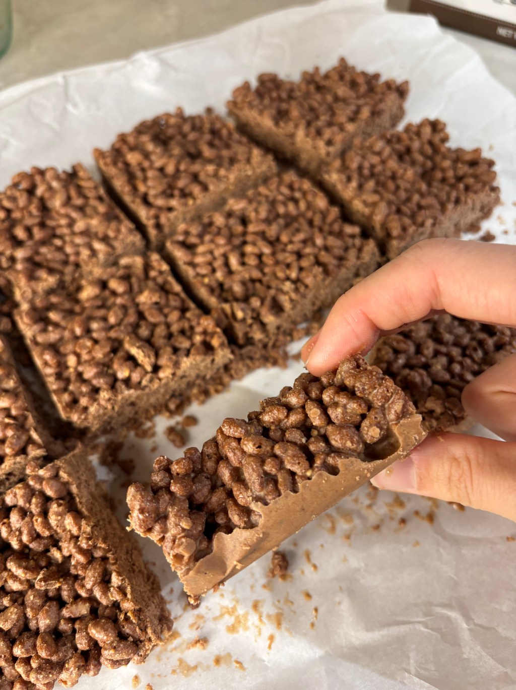 Chocolate Peanut Butter Protein Krispy Bars